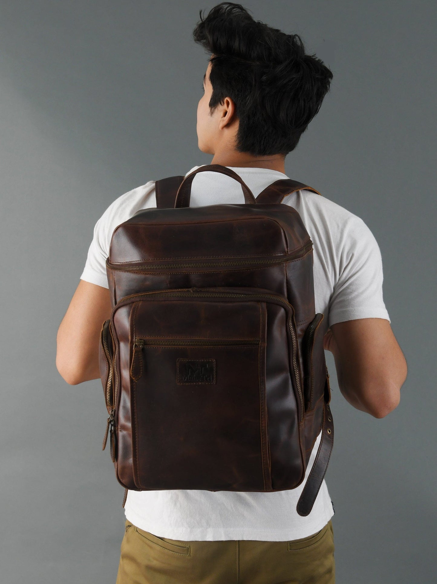 Alpha Brown Buffalo Leather Travel Backpack